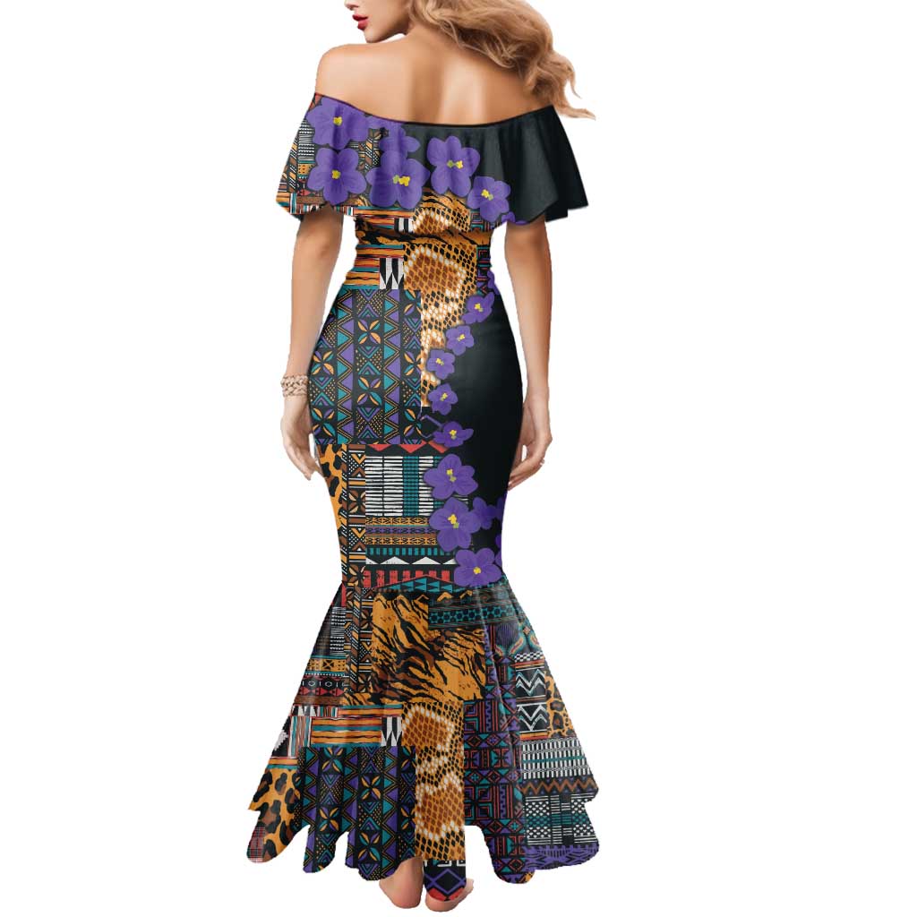 Africa Violets Flowers Family Matching Mermaid Dress and Hawaiian Shirt Mix Native Tribal Pattern LT9 - Wonder Print Shop