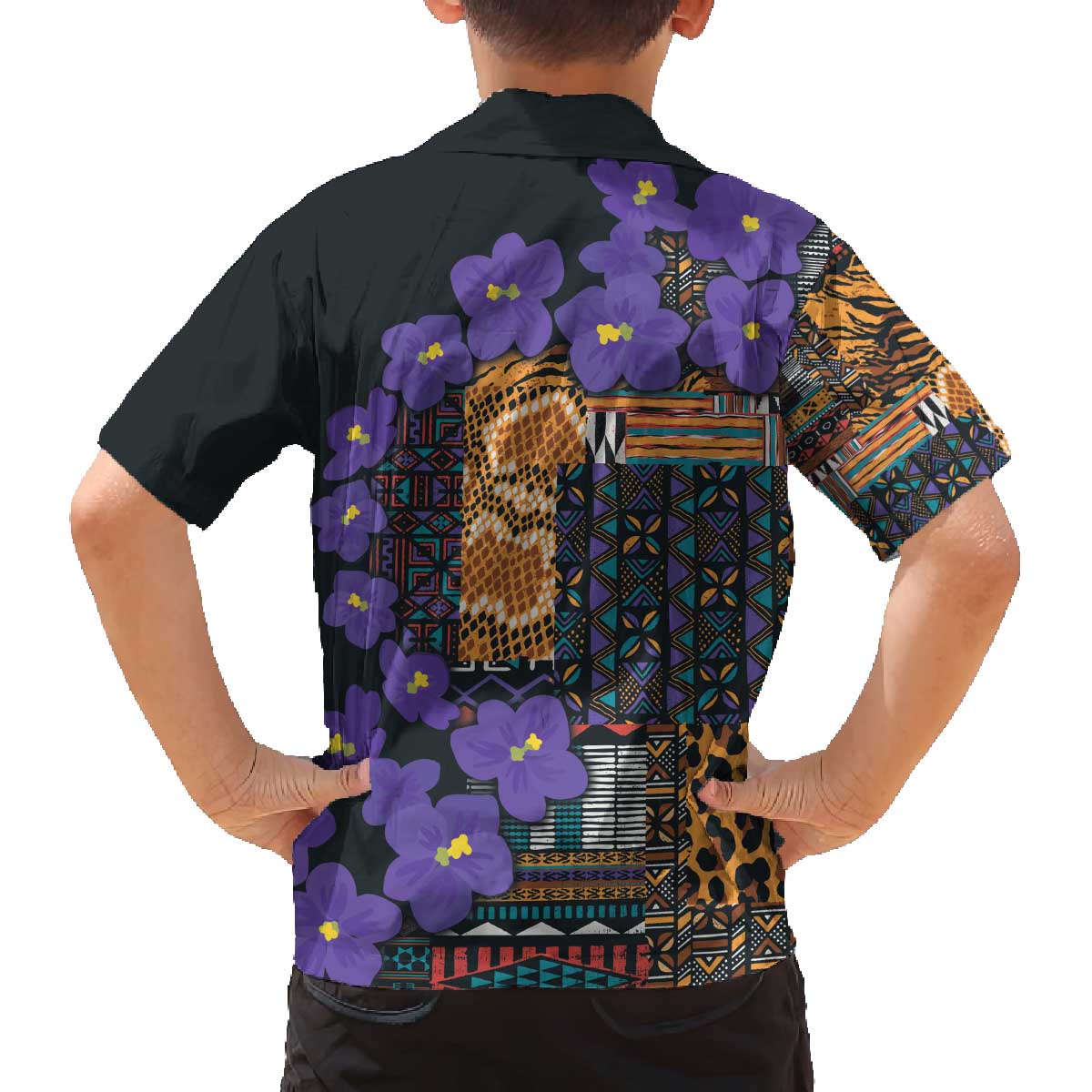 Africa Violets Flowers Family Matching Off The Shoulder Long Sleeve Dress and Hawaiian Shirt Mix Native Tribal Pattern - Wonder Print Shop