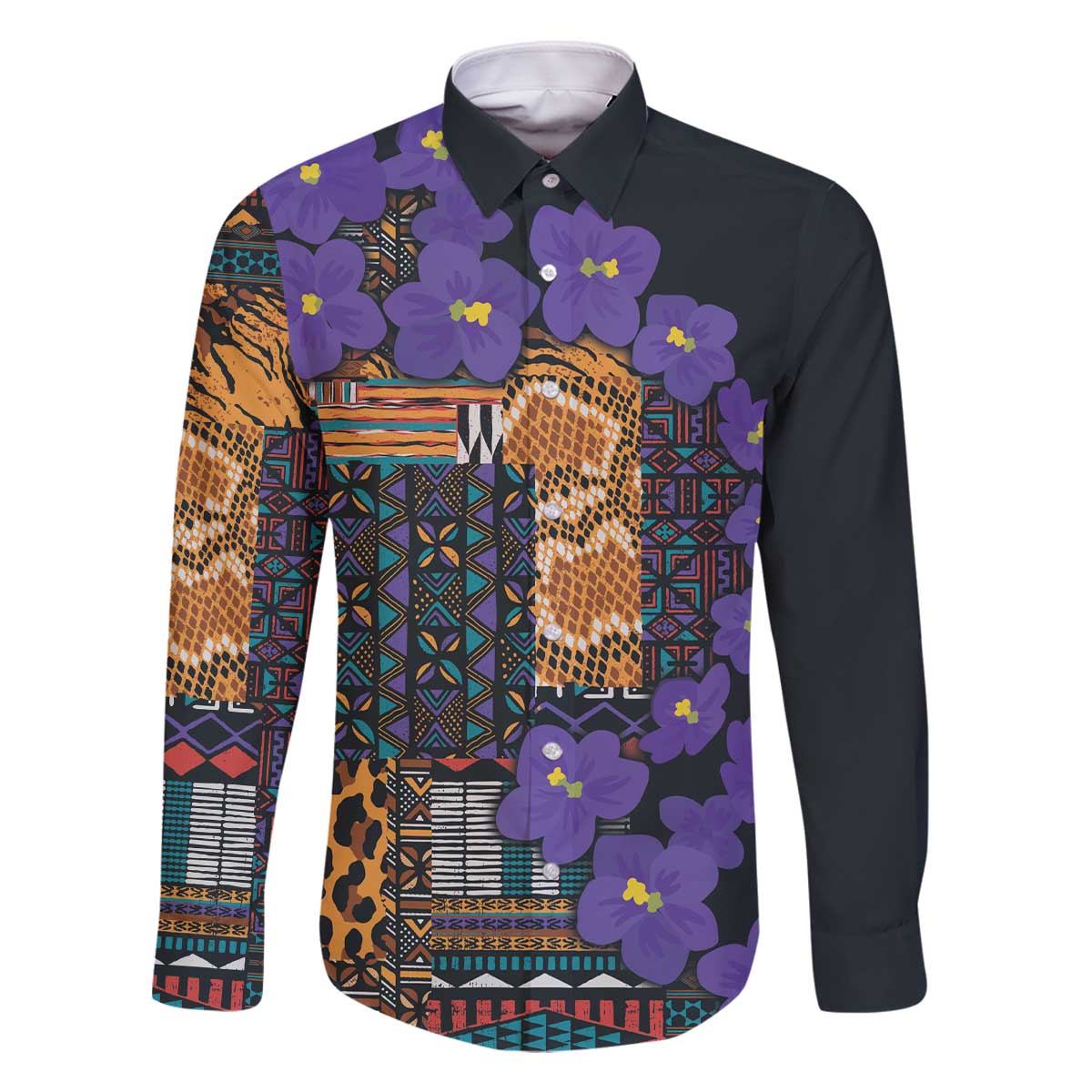 Africa Violets Flowers Family Matching Off The Shoulder Long Sleeve Dress and Hawaiian Shirt Mix Native Tribal Pattern - Wonder Print Shop