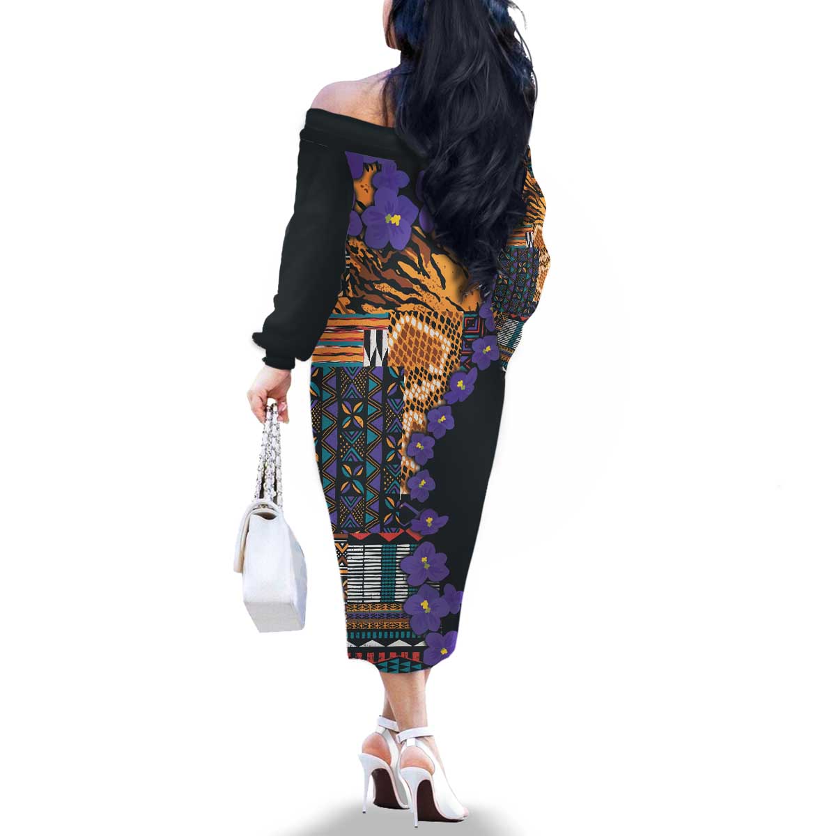 Africa Violets Flowers Family Matching Off The Shoulder Long Sleeve Dress and Hawaiian Shirt Mix Native Tribal Pattern - Wonder Print Shop