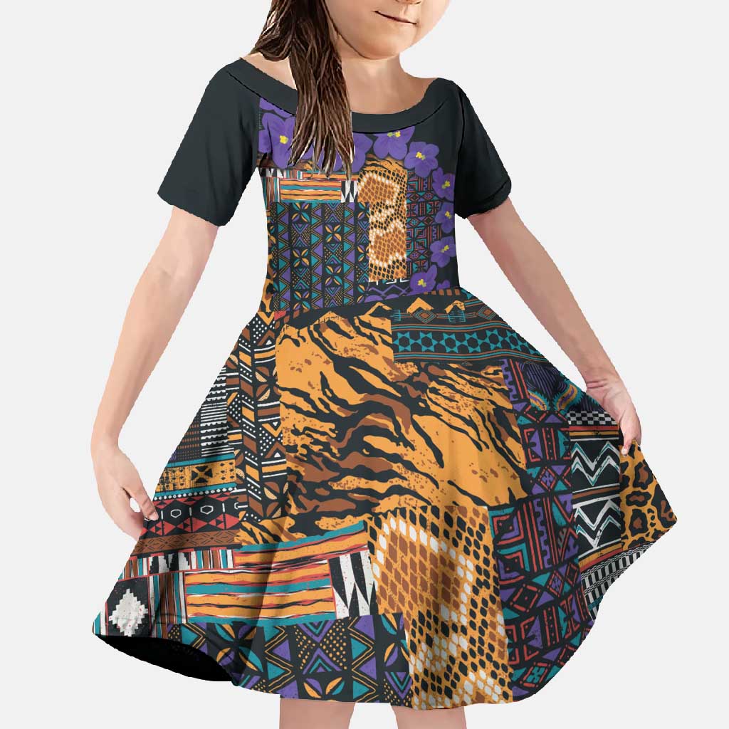 Africa Violets Flowers Family Matching Off Shoulder Maxi Dress and Hawaiian Shirt Mix Native Tribal Pattern LT9 - Wonder Print Shop