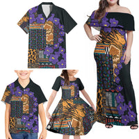 Africa Violets Flowers Family Matching Off Shoulder Maxi Dress and Hawaiian Shirt Mix Native Tribal Pattern LT9 - Wonder Print Shop