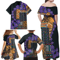 Africa Violets Flowers Family Matching Off Shoulder Maxi Dress and Hawaiian Shirt Mix Native Tribal Pattern LT9 - Wonder Print Shop