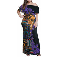 Africa Violets Flowers Family Matching Off Shoulder Maxi Dress and Hawaiian Shirt Mix Native Tribal Pattern LT9 - Wonder Print Shop