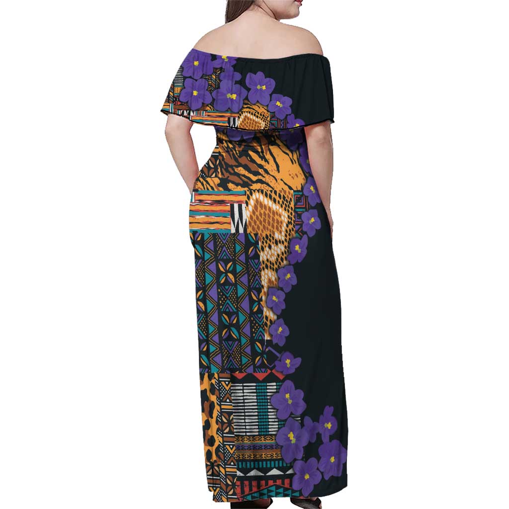 Africa Violets Flowers Family Matching Off Shoulder Maxi Dress and Hawaiian Shirt Mix Native Tribal Pattern LT9 - Wonder Print Shop