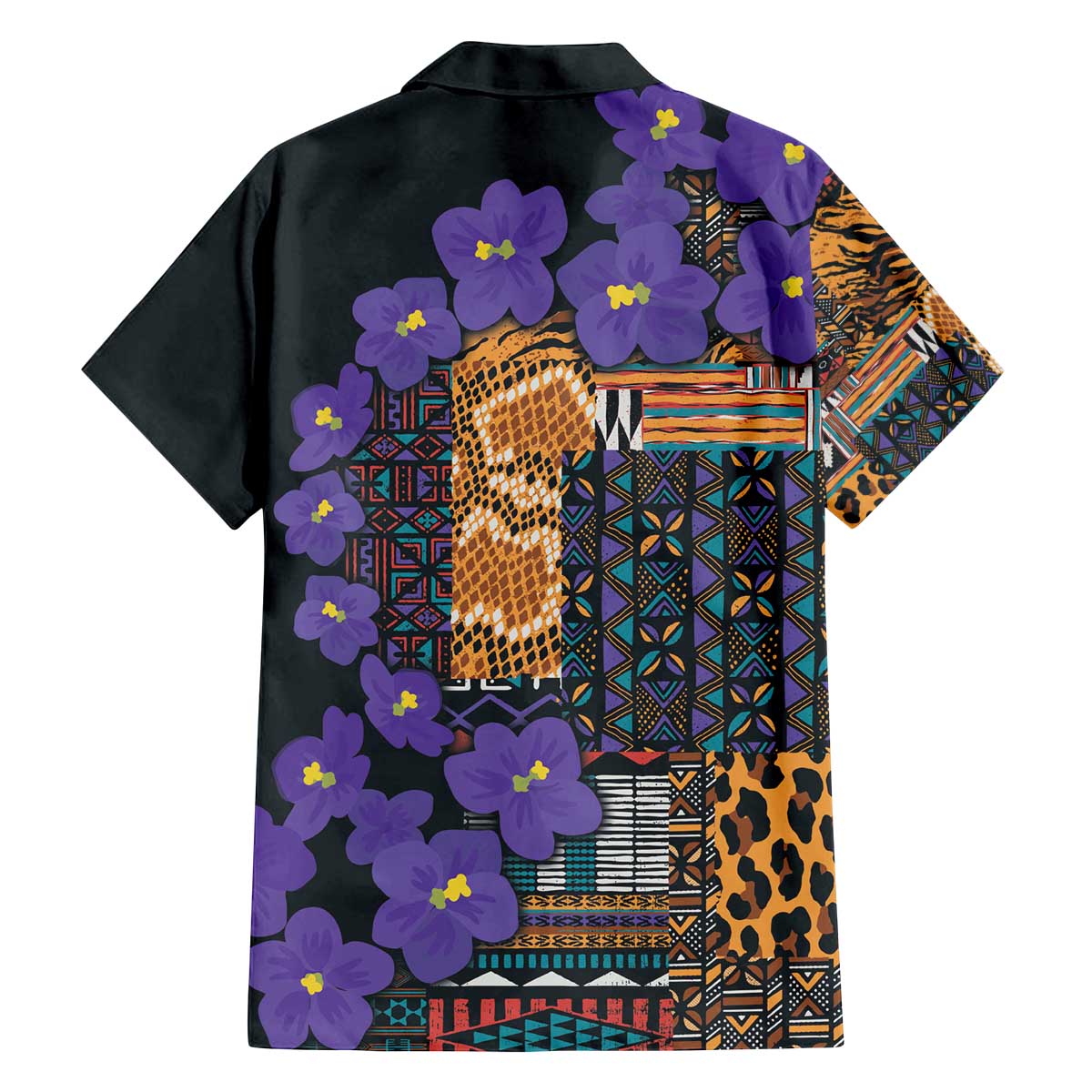 Africa Violets Flowers Family Matching Off Shoulder Short Dress and Hawaiian Shirt Mix Native Tribal Pattern LT9 - Wonder Print Shop