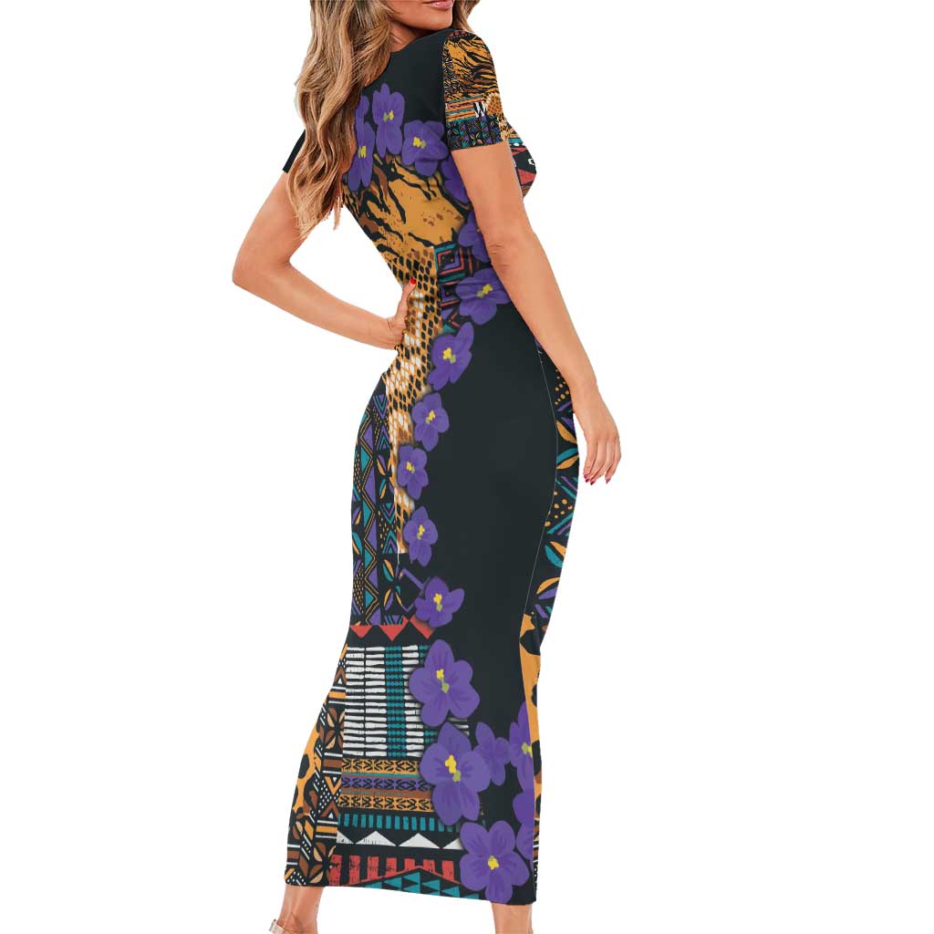 Africa Violets Flowers Family Matching Short Sleeve Bodycon Dress and Hawaiian Shirt Mix Native Tribal Pattern - Wonder Print Shop