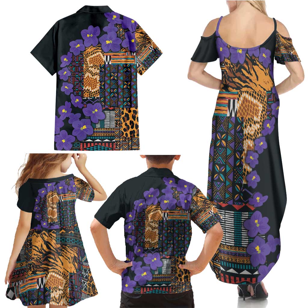 Africa Violets Flowers Family Matching Summer Maxi Dress and Hawaiian Shirt Mix Native Tribal Pattern - Wonder Print Shop