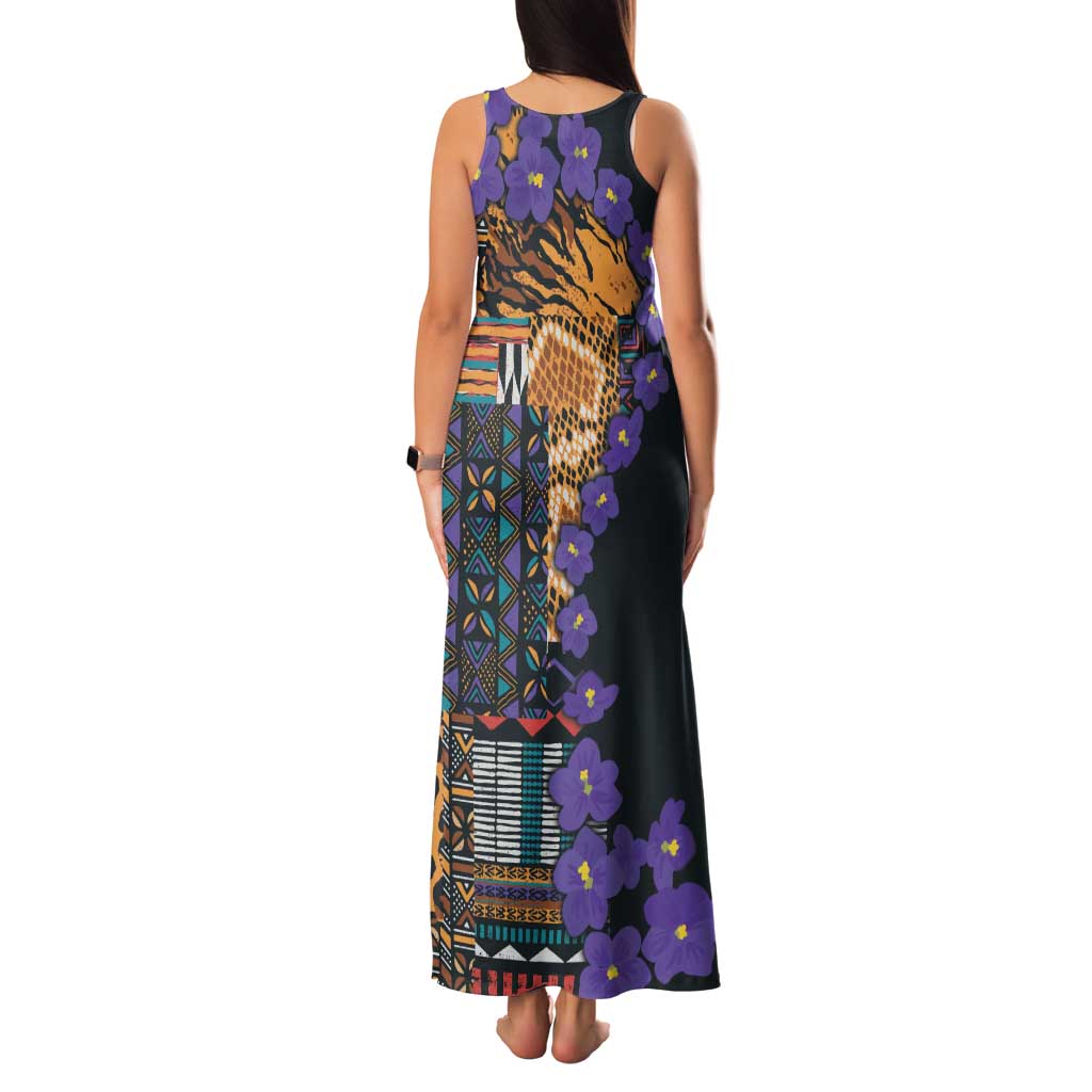 Africa Violets Flowers Family Matching Tank Maxi Dress and Hawaiian Shirt Mix Native Tribal Pattern - Wonder Print Shop
