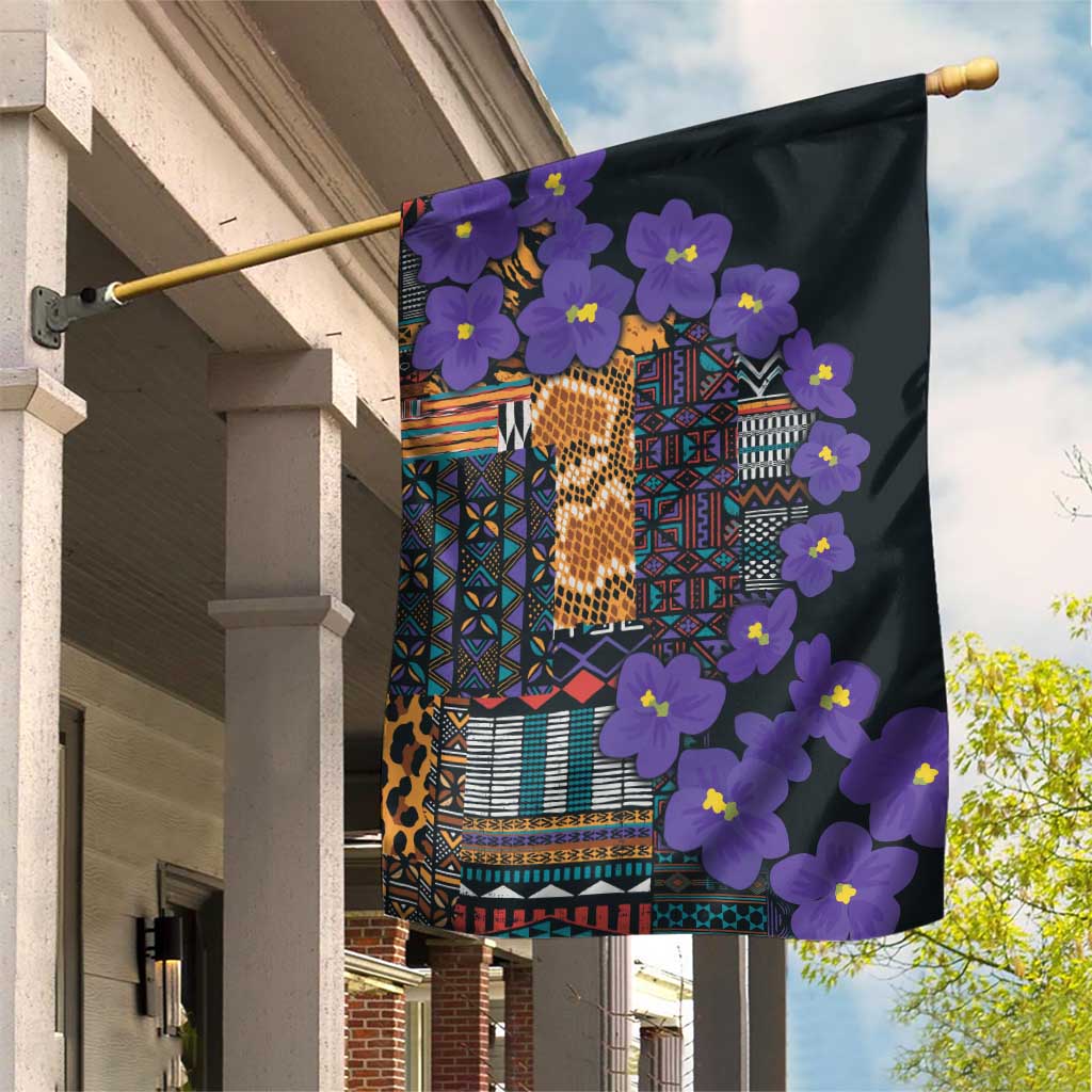 Africa Violets Flowers Garden Flag Mix Native Tribal Pattern - Wonder Print Shop
