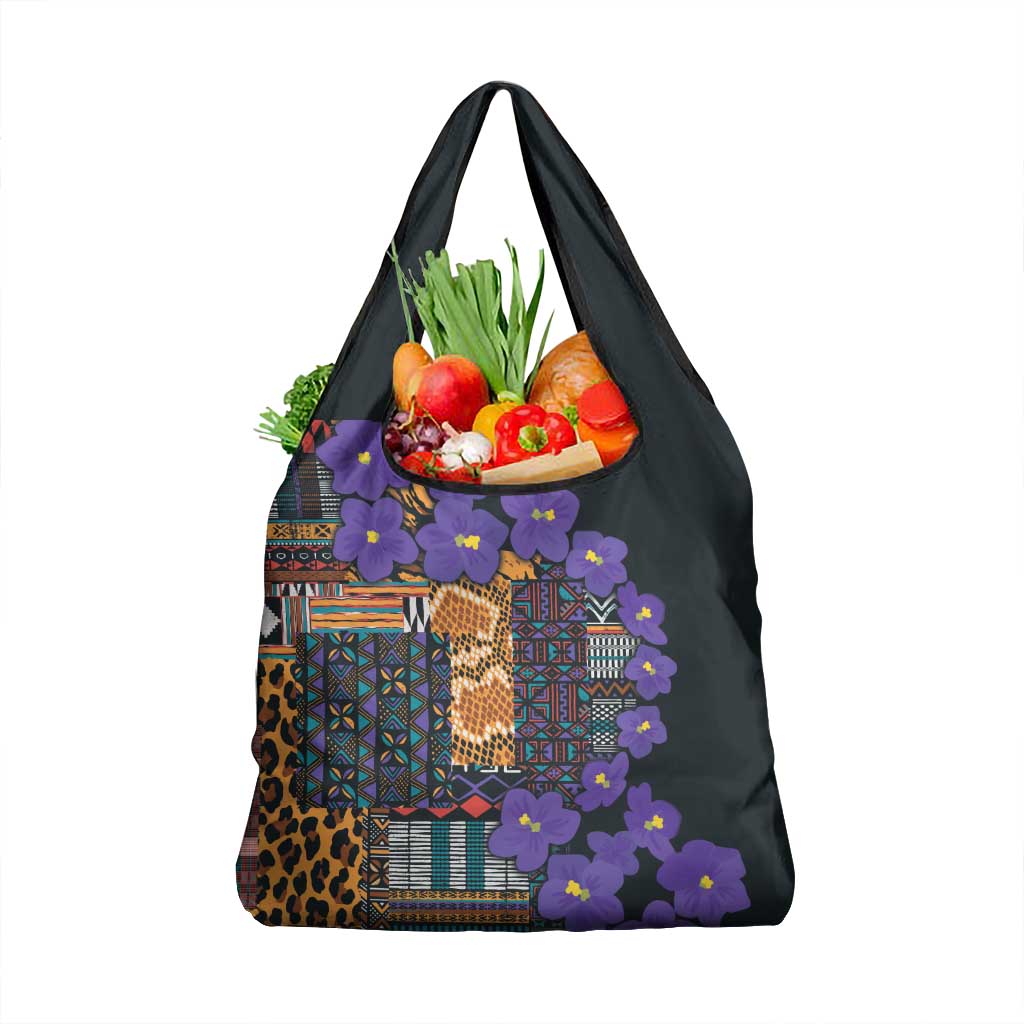 Africa Violets Flowers Grocery Bag Mix Native Tribal Pattern