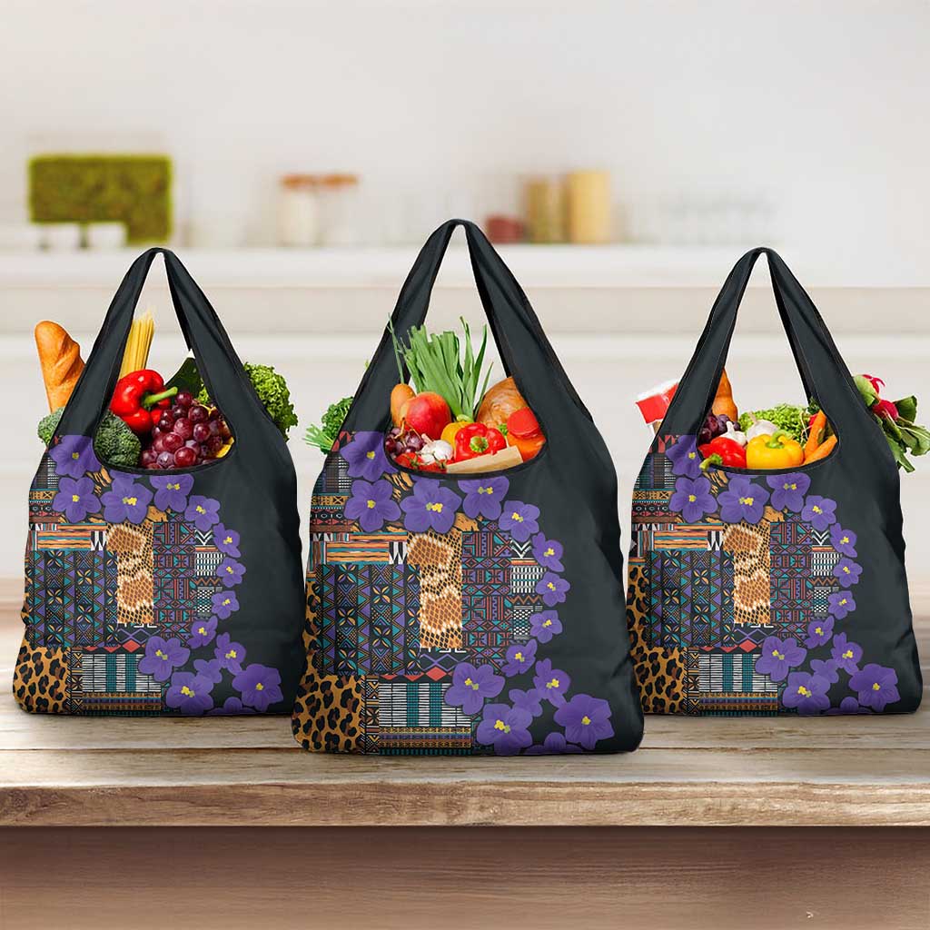 Africa Violets Flowers Grocery Bag Mix Native Tribal Pattern