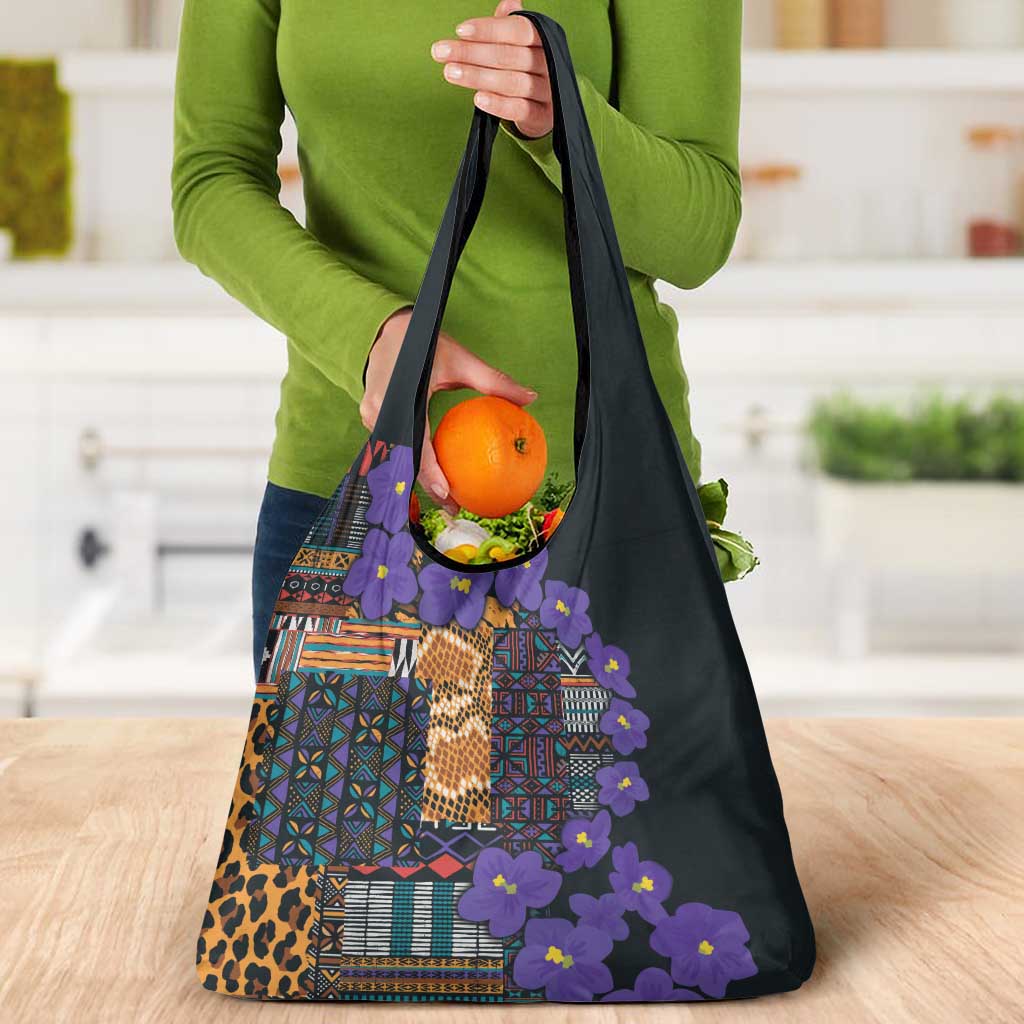 Africa Violets Flowers Grocery Bag Mix Native Tribal Pattern