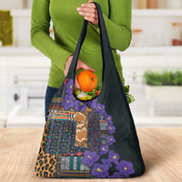 Africa Violets Flowers Grocery Bag Mix Native Tribal Pattern