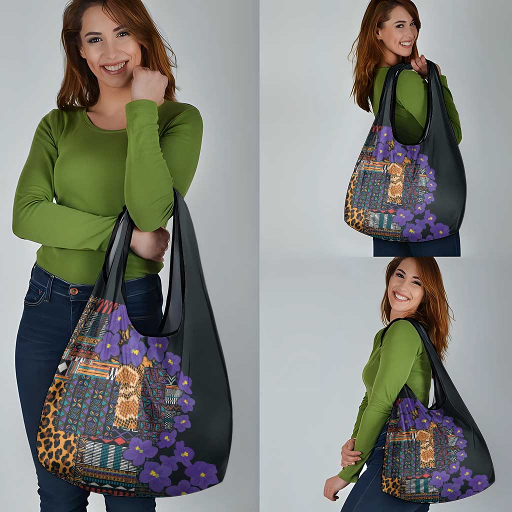 Africa Violets Flowers Grocery Bag Mix Native Tribal Pattern