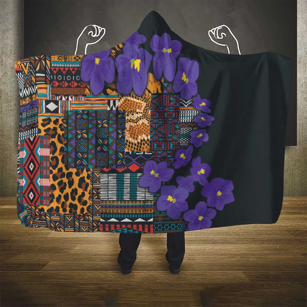 Africa Violets Flowers Hooded Blanket Mix Native Tribal Pattern
