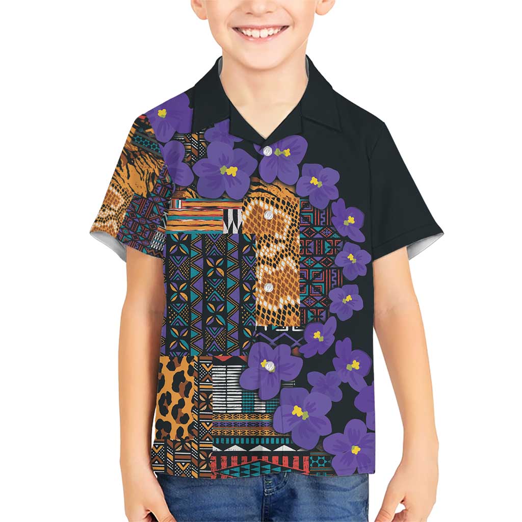 Africa Violets Flowers Kid Hawaiian Shirt Mix Native Tribal Pattern - Wonder Print Shop