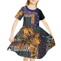 Africa Violets Flowers Kid Short Sleeve Dress Mix Native Tribal Pattern - Wonder Print Shop