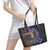 Africa Violets Flowers Leather Tote Bag Mix Native Tribal Pattern - Wonder Print Shop