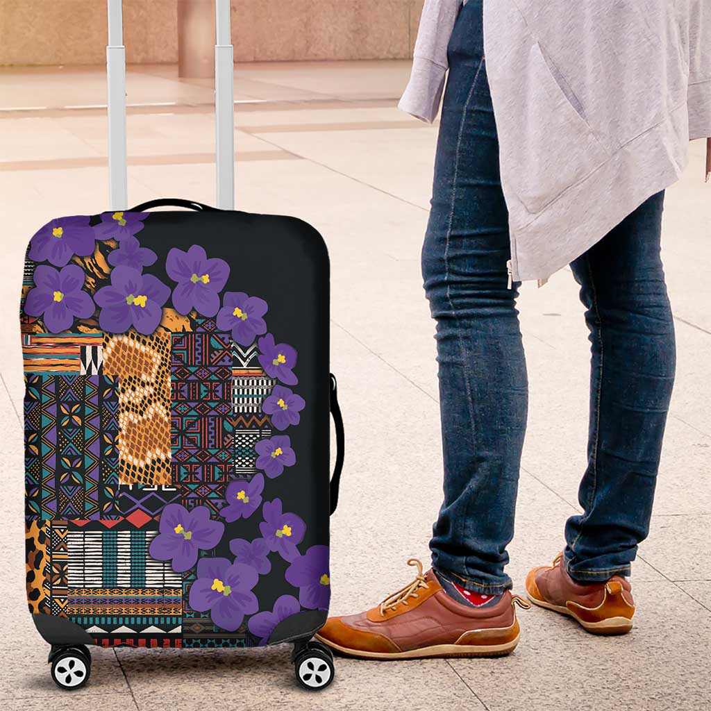 Africa Violets Flowers Luggage Cover Mix Native Tribal Pattern - Wonder Print Shop