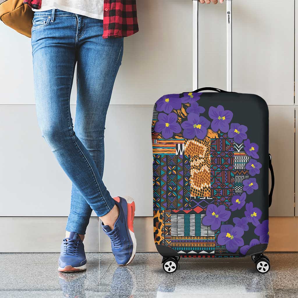 Africa Violets Flowers Luggage Cover Mix Native Tribal Pattern - Wonder Print Shop