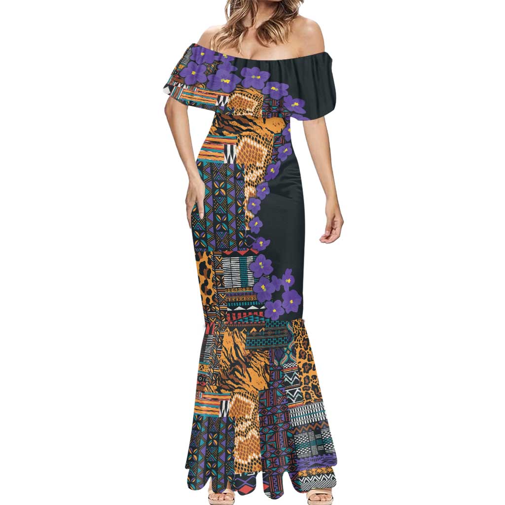 Africa Violets Flowers Mermaid Dress Mix Native Tribal Pattern - Wonder Print Shop