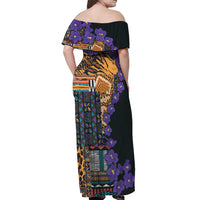 Africa Violets Flowers Off Shoulder Maxi Dress Mix Native Tribal Pattern - Wonder Print Shop