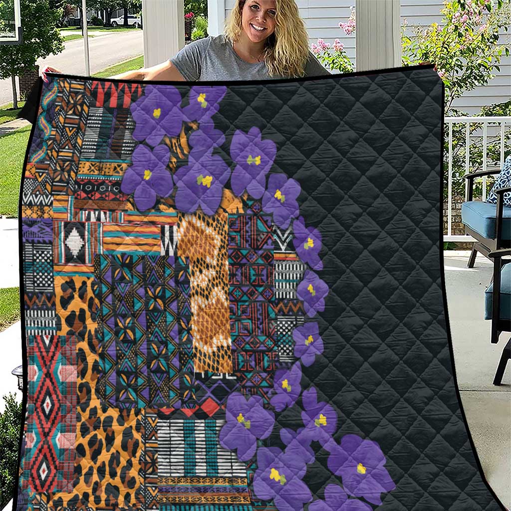 Africa Violets Flowers Quilt Mix Native Tribal Pattern - Wonder Print Shop