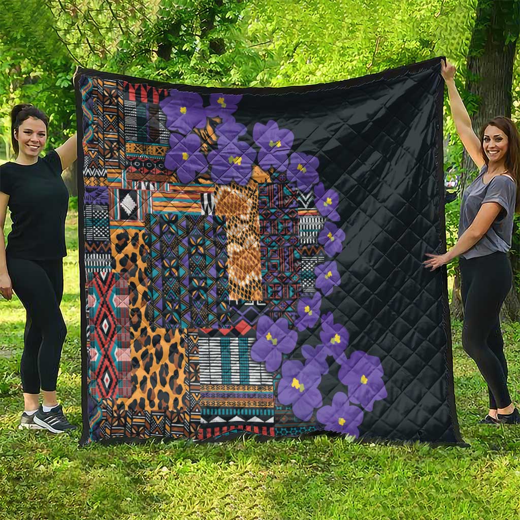 Africa Violets Flowers Quilt Mix Native Tribal Pattern - Wonder Print Shop
