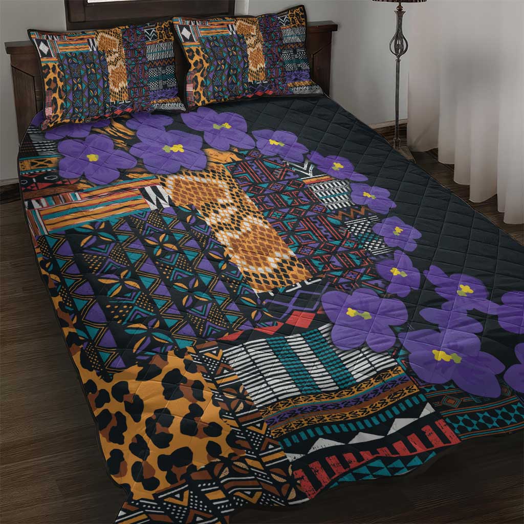 Africa Violets Flowers Quilt Bed Set Mix Native Tribal Pattern - Wonder Print Shop