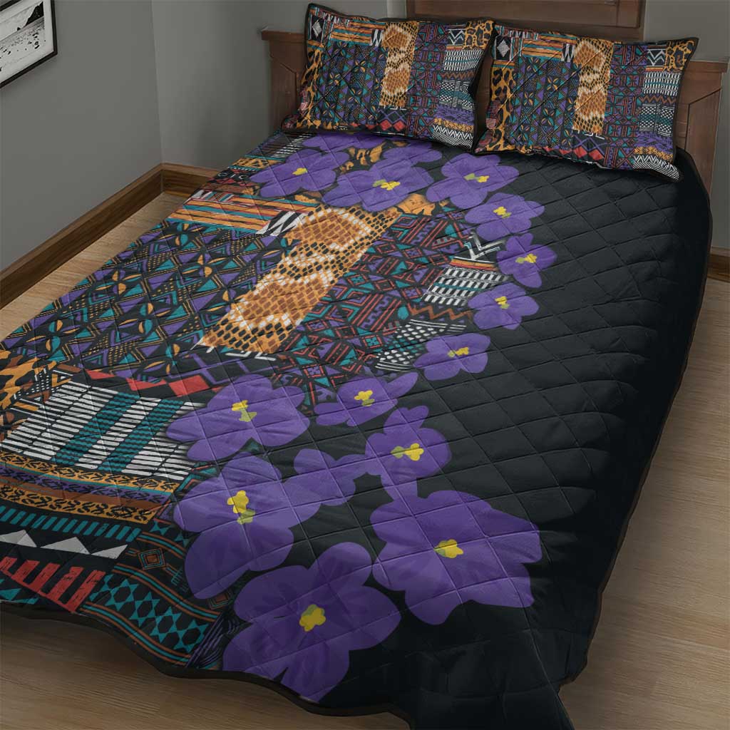Africa Violets Flowers Quilt Bed Set Mix Native Tribal Pattern - Wonder Print Shop