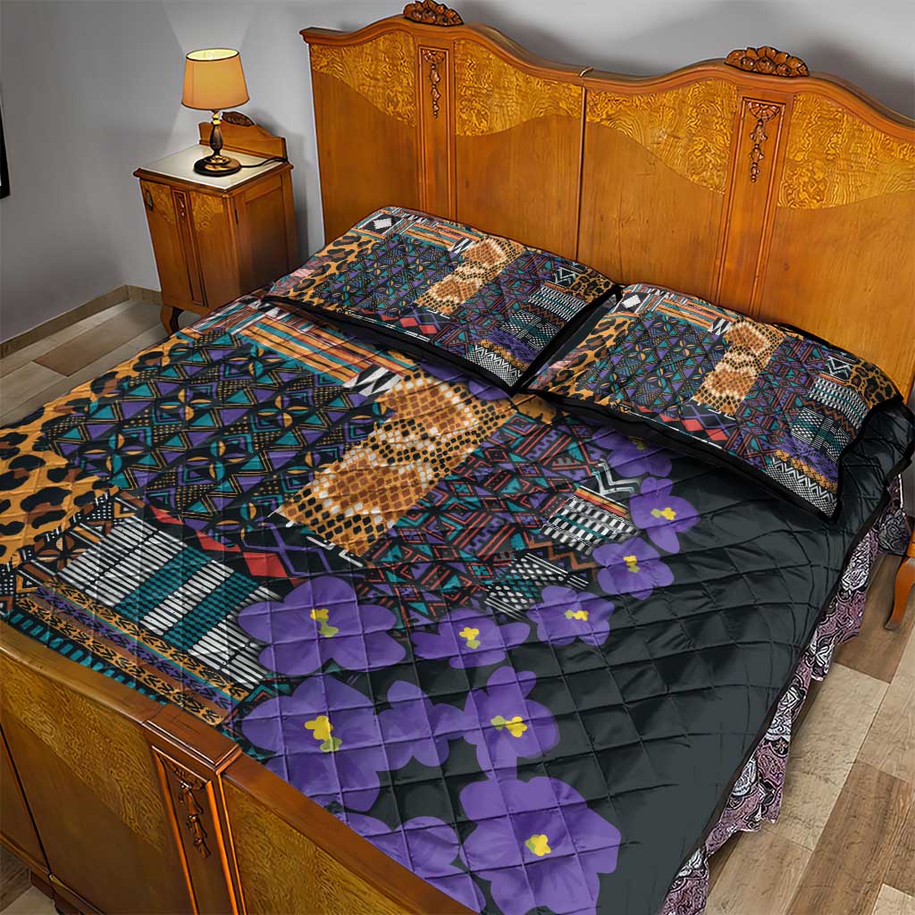 Africa Violets Flowers Quilt Bed Set Mix Native Tribal Pattern - Wonder Print Shop