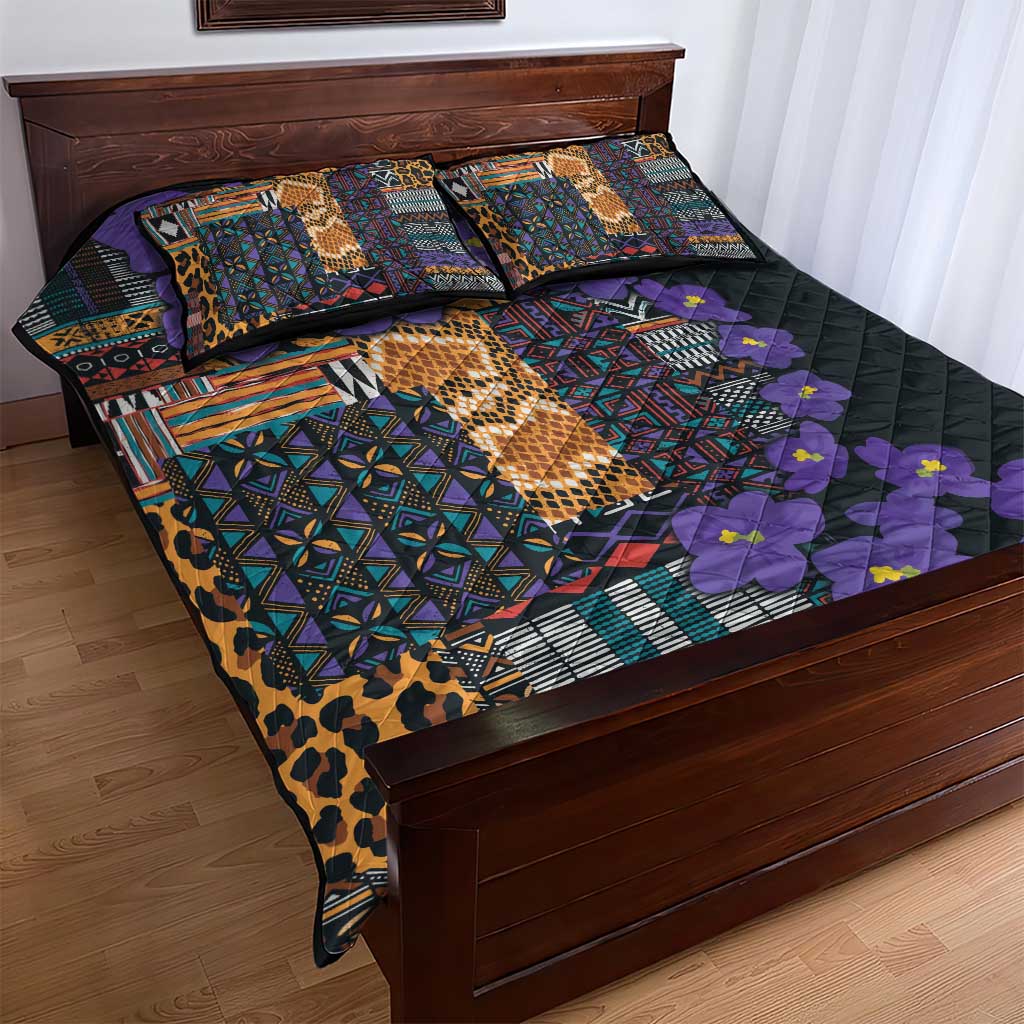 Africa Violets Flowers Quilt Bed Set Mix Native Tribal Pattern - Wonder Print Shop