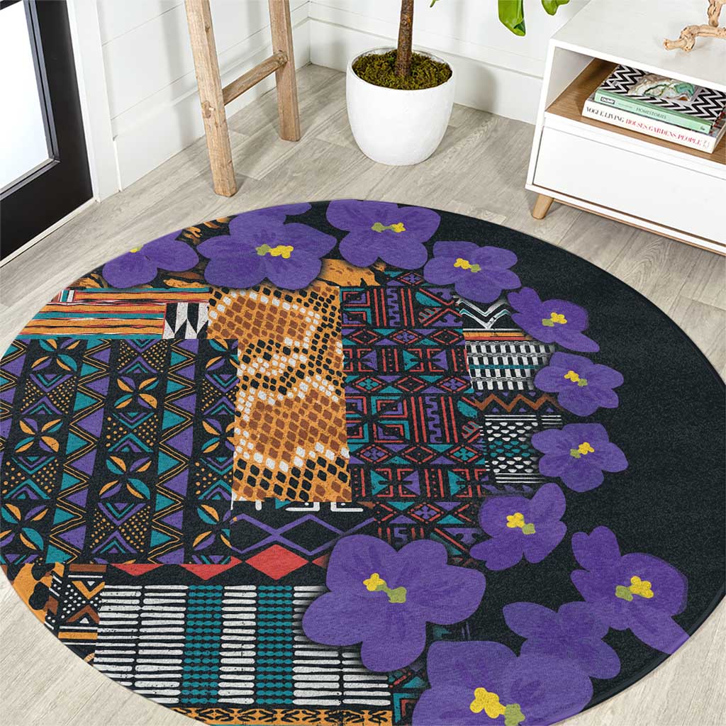Africa Violets Flowers Round Carpet Mix Native Tribal Pattern