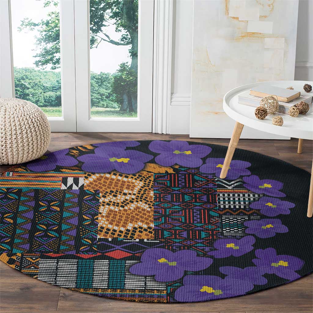 Africa Violets Flowers Round Carpet Mix Native Tribal Pattern