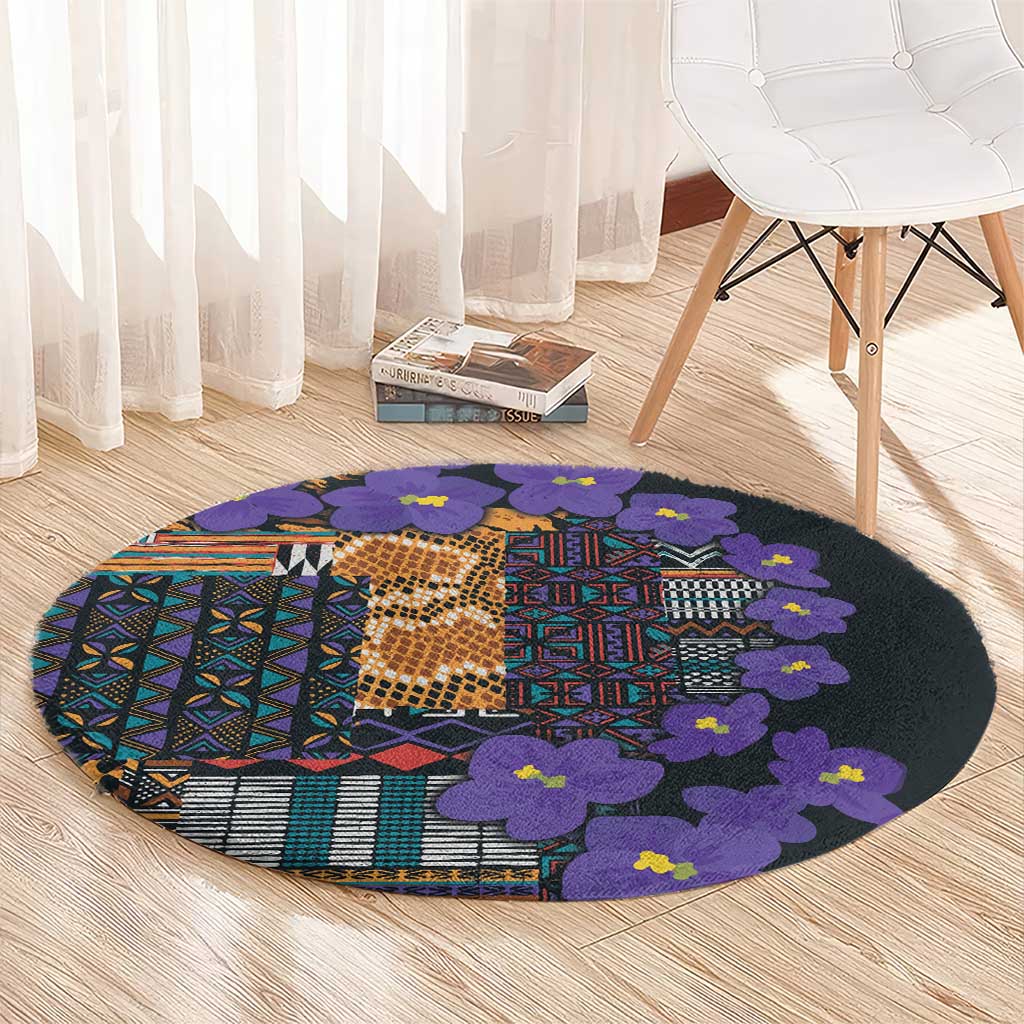 Africa Violets Flowers Round Carpet Mix Native Tribal Pattern