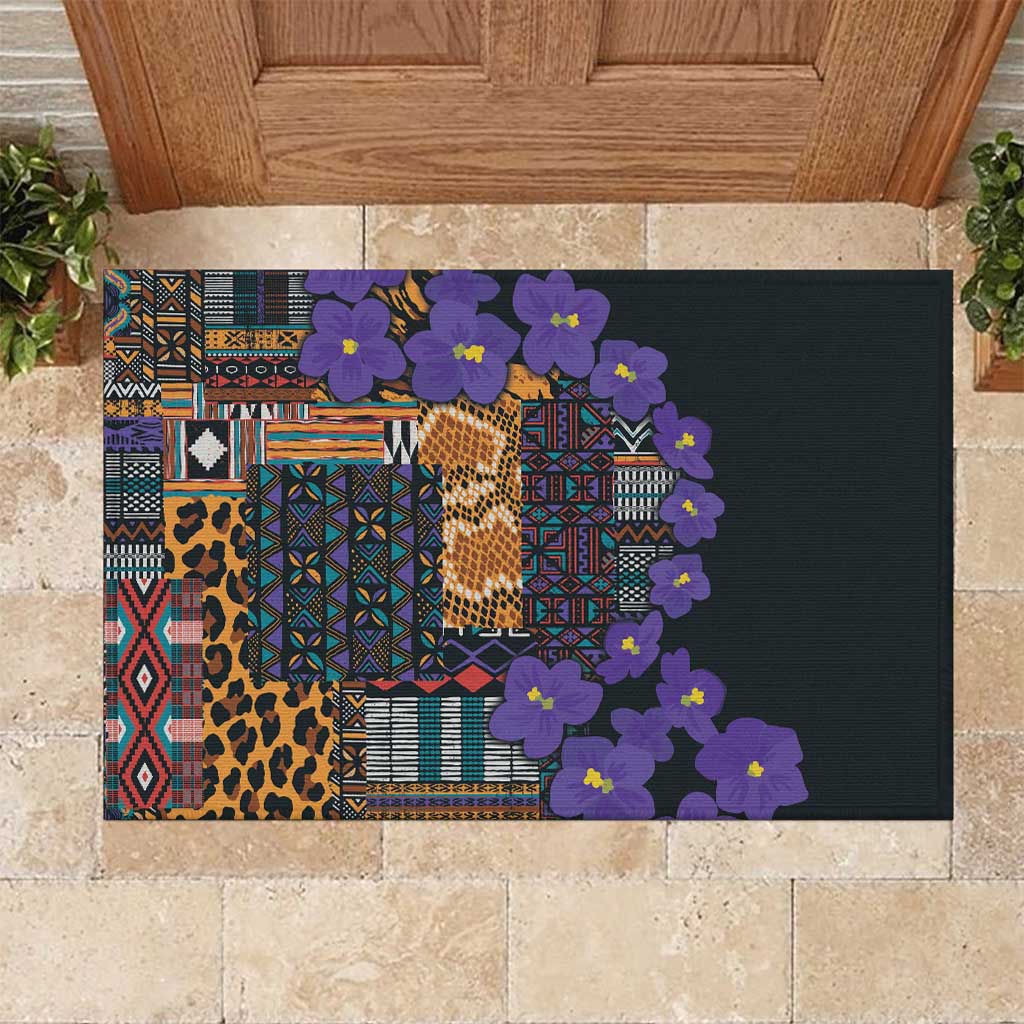 Africa Violets Flowers Rubber Doormat Mix Native Tribal Pattern - Wonder Print Shop