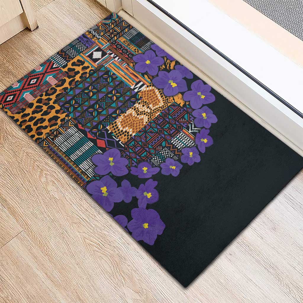 Africa Violets Flowers Rubber Doormat Mix Native Tribal Pattern - Wonder Print Shop