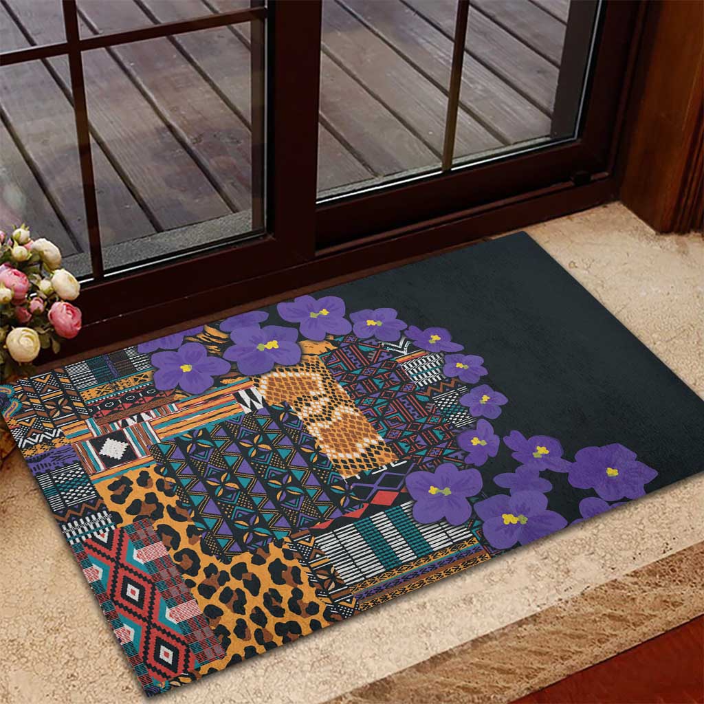 Africa Violets Flowers Rubber Doormat Mix Native Tribal Pattern - Wonder Print Shop
