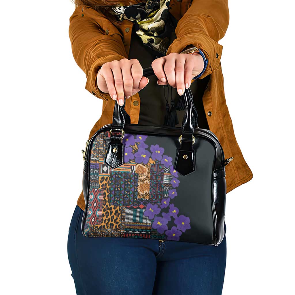 Africa Violets Flowers Shoulder Handbag Mix Native Tribal Pattern