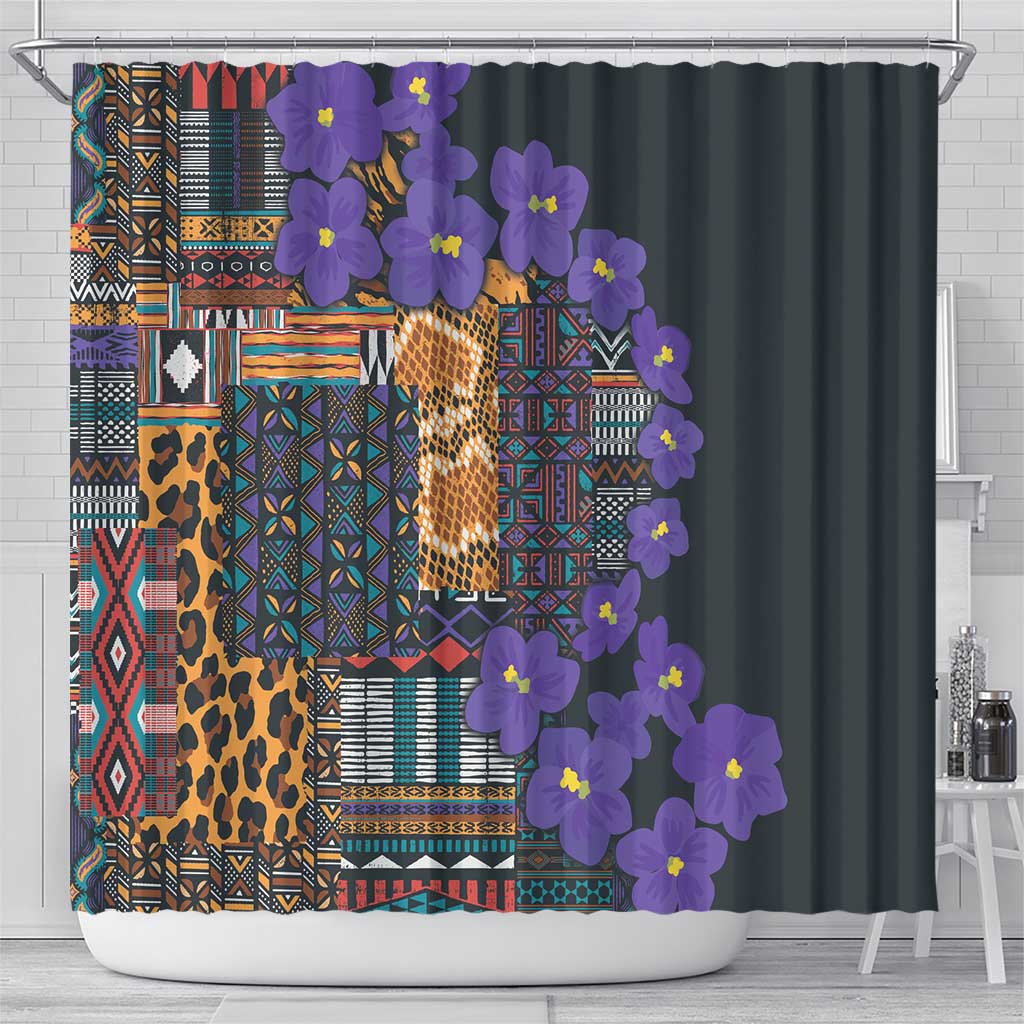 Africa Violets Flowers Shower Curtain Mix Native Tribal Pattern