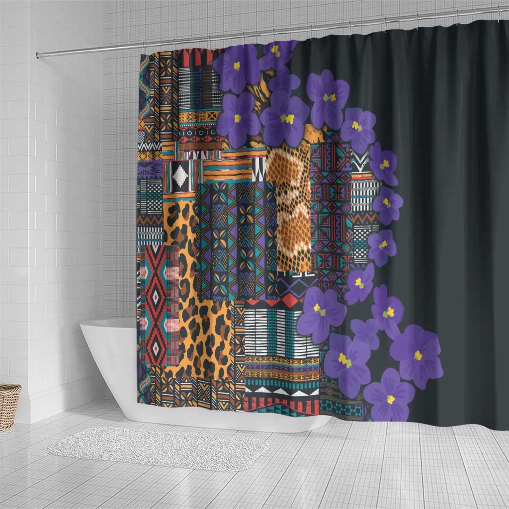 Africa Violets Flowers Shower Curtain Mix Native Tribal Pattern