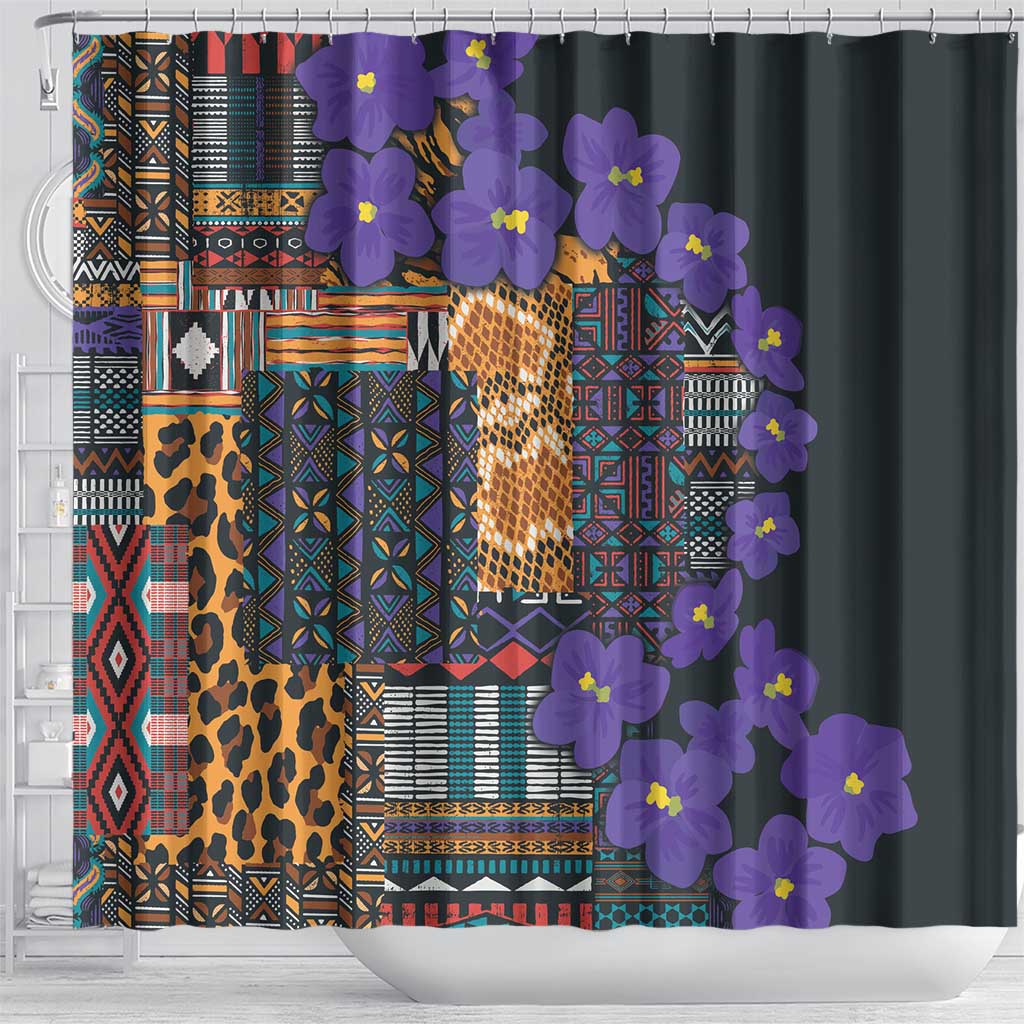 Africa Violets Flowers Shower Curtain Mix Native Tribal Pattern