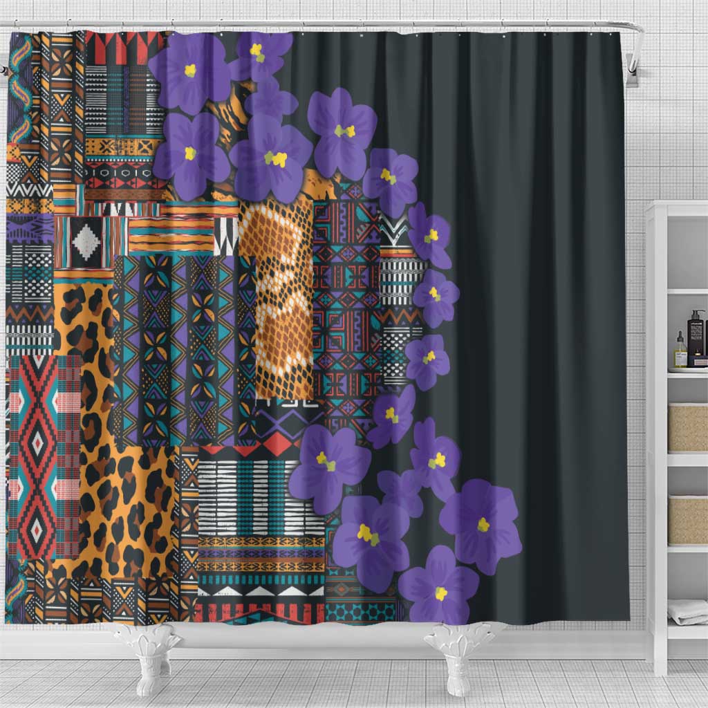 Africa Violets Flowers Shower Curtain Mix Native Tribal Pattern
