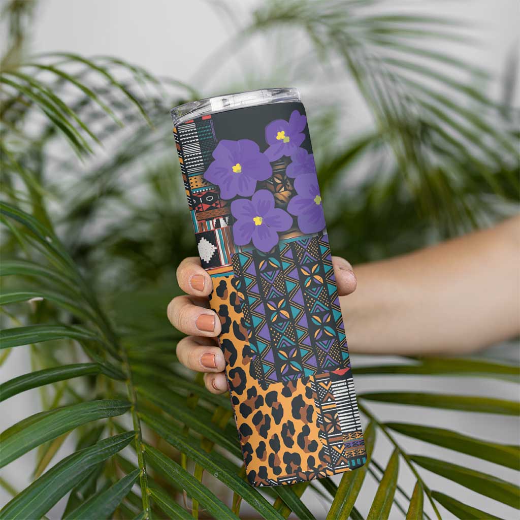 Africa Violets Flowers Skinny Tumbler Mix Native Tribal Pattern - Wonder Print Shop