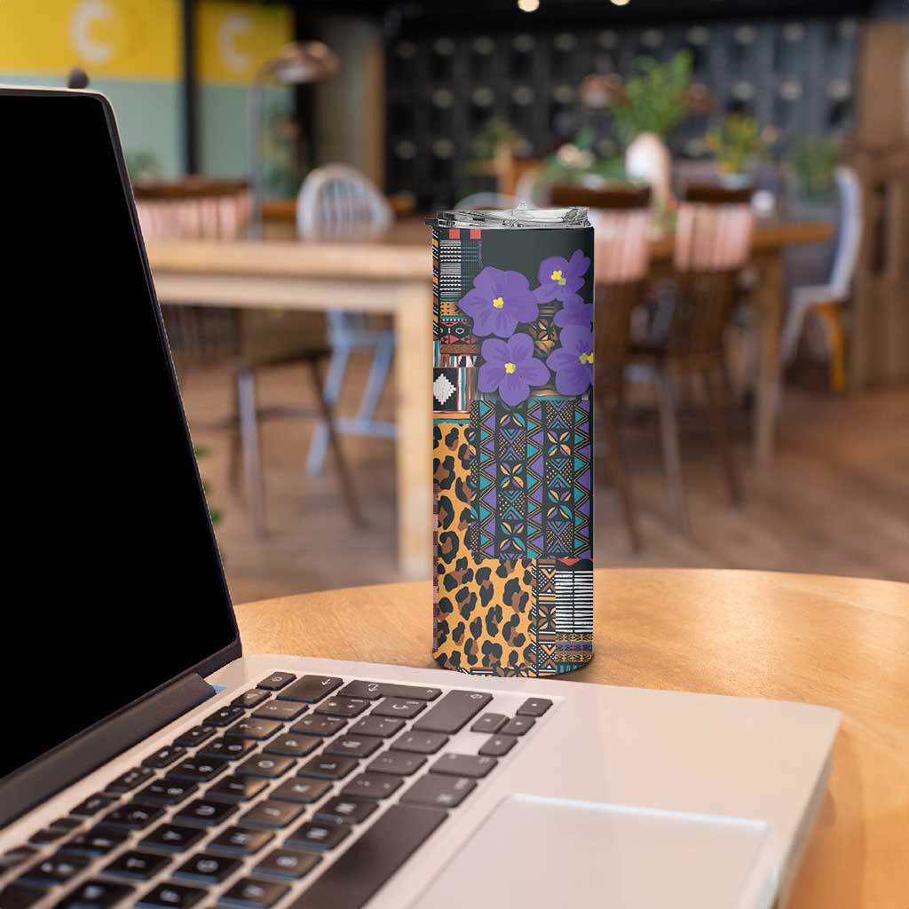 Africa Violets Flowers Skinny Tumbler Mix Native Tribal Pattern - Wonder Print Shop