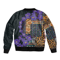 Africa Violets Flowers Sleeve Zip Bomber Jacket Mix Native Tribal Pattern - Wonder Print Shop