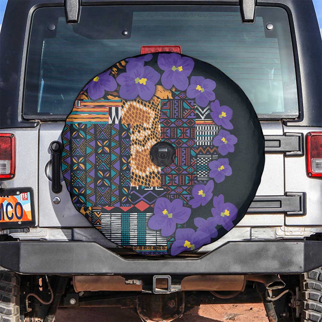 Africa Violets Flowers Spare Tire Cover Mix Native Tribal Pattern - Wonder Print Shop