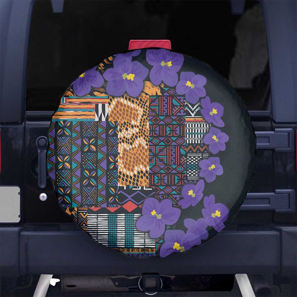 Africa Violets Flowers Spare Tire Cover Mix Native Tribal Pattern - Wonder Print Shop