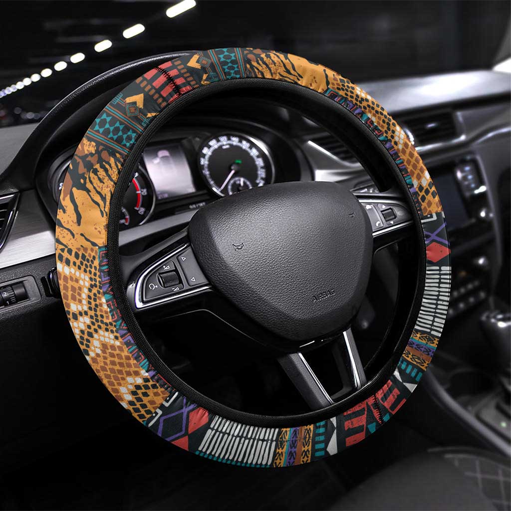 Africa Violets Flowers Steering Wheel Cover Mix Native Tribal Pattern - Wonder Print Shop